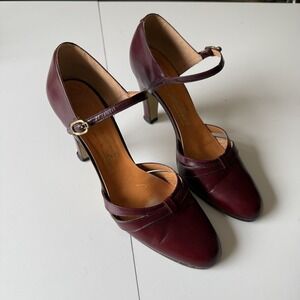 VTG Etienne Aigner Maroon Leather Heels Pumps Round Toe Made In Italy Wmn 8 1/2M